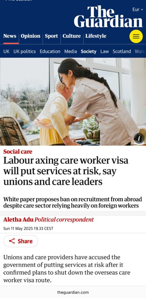 Labour axing care worker visa will put services at risk, say unions and care leaders